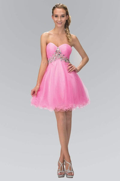 Elizabeth K - GS1139 Jeweled Ruched Sweetheart Tulle A-line Dress Homecoming Dresses XS / Pink