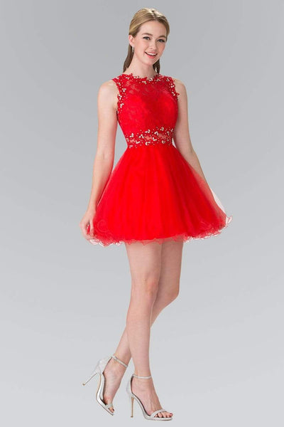 Elizabeth K - GS1427 Sleeveless Lace Bodice Short Dress Bridesmaid Dresses XS / Red