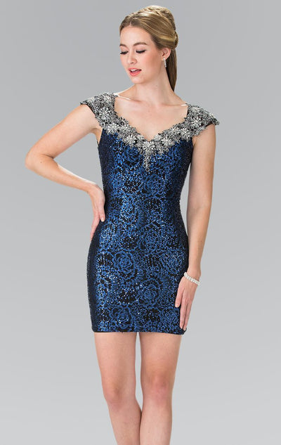 Elizabeth K - GS1436 Sequined V Neck Cocktail Dress Special Occasion Dress