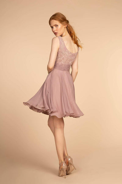 Elizabeth K - GS1612 Embroidered Pleated Waist Cocktail Dress Special Occasion Dress
