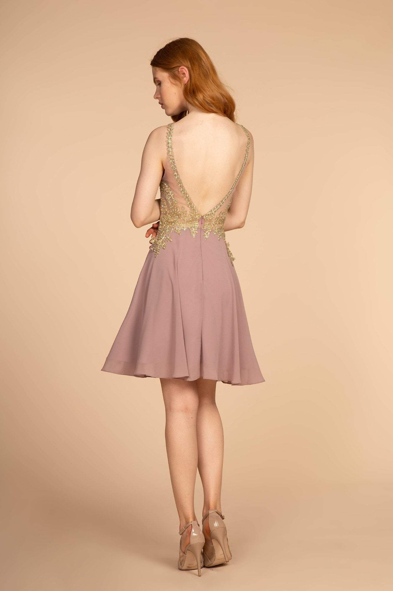 Elizabeth K - GS1615 Gilt-Embroidered High Halter Chiffon Dress Special Occasion Dress