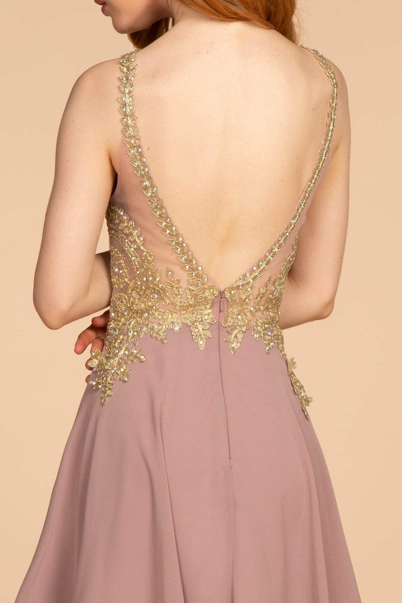 Elizabeth K - GS1615 Gilt-Embroidered High Halter Chiffon Dress Special Occasion Dress