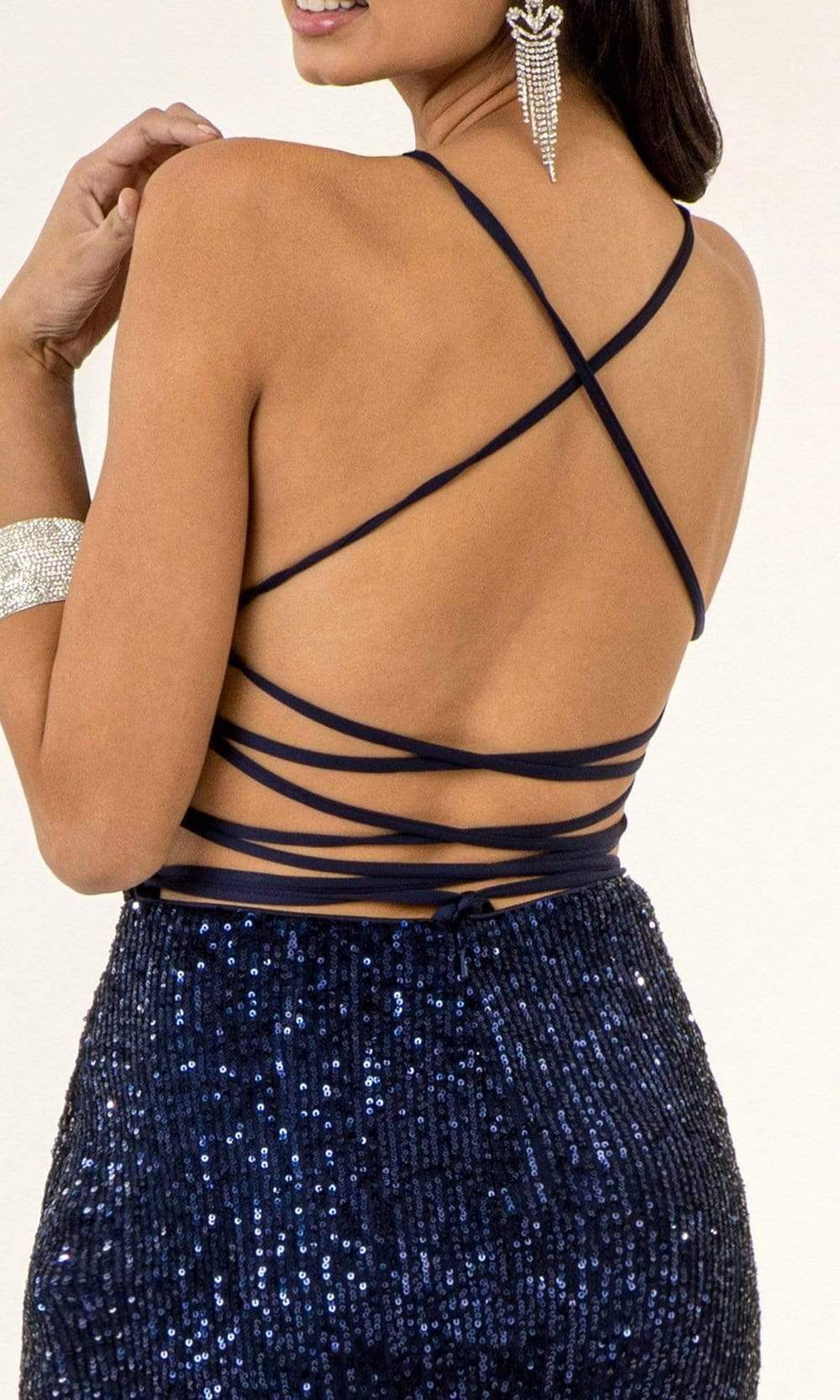 Elizabeth K - GS1909 Strappy Open Back V-Neck Sequin Cocktail Dress Cocktail Dresses