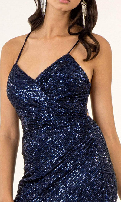 Elizabeth K - GS1909 Strappy Open Back V-Neck Sequin Cocktail Dress Cocktail Dresses