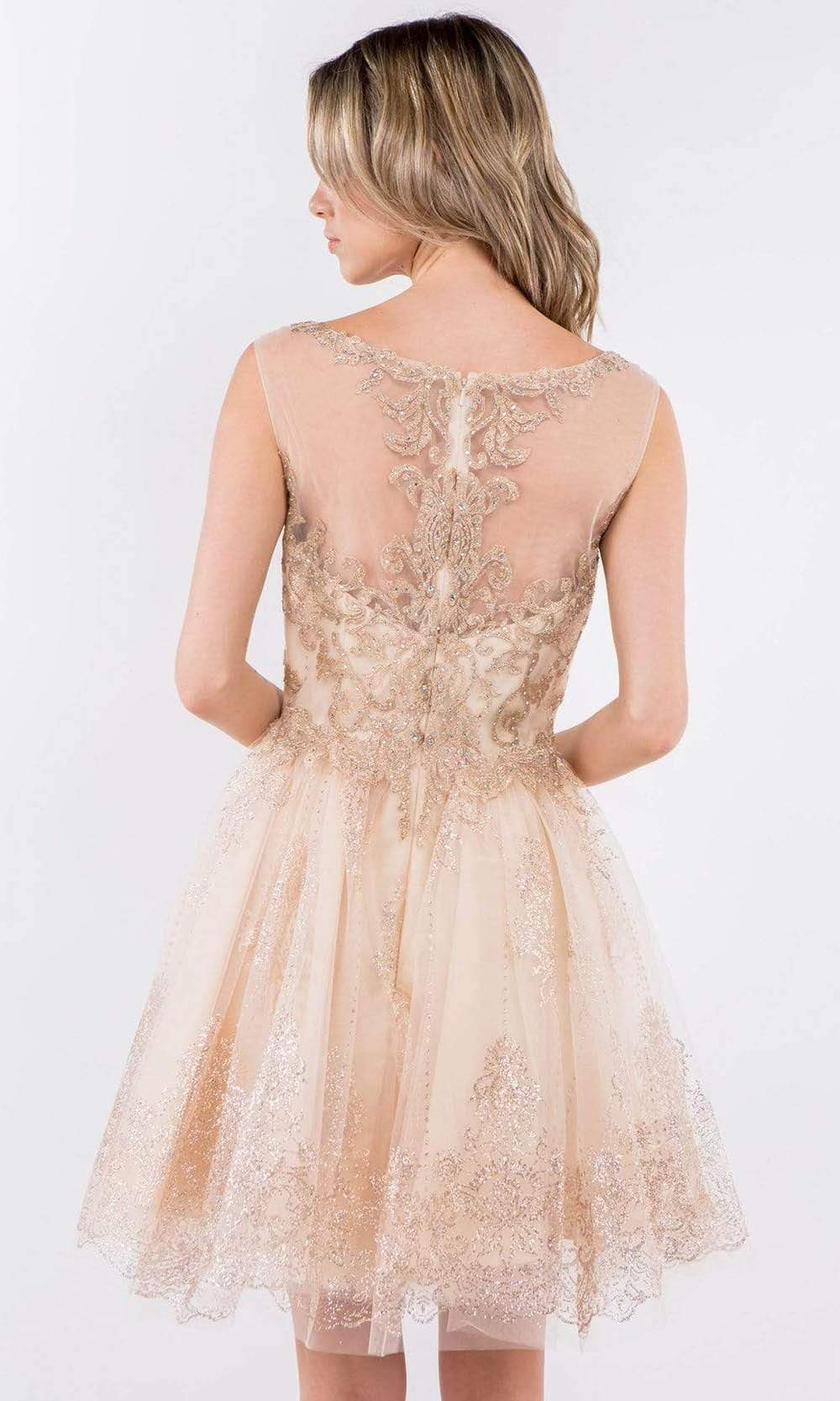 rose gold short prom dress Prom Short Sleeveless Metallic Glitter Cocktail Dress by Cinderella Couture 8013J