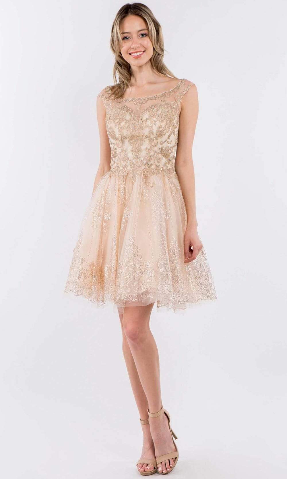 Elizabeth K - GS1964 Cap Sleeve Glitter Illusion Dress Special Occasion Dresses XS / Champagne