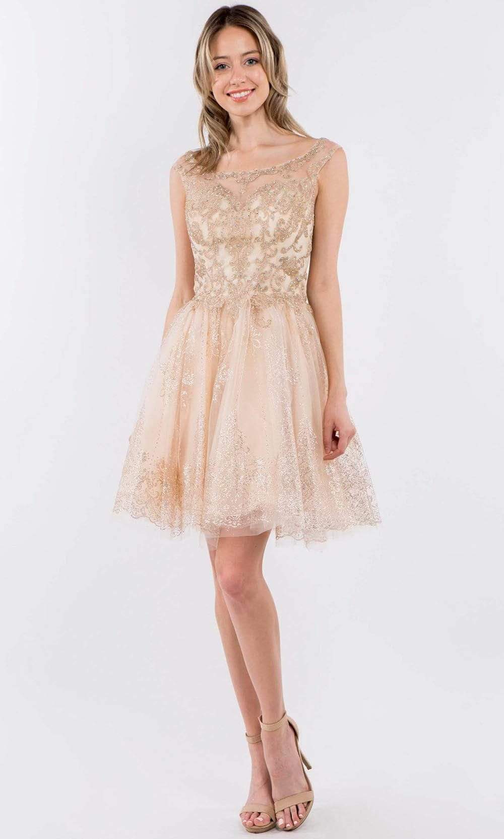 short gold dama dresses May Queen MQ2067 V-Neck Glitter A-Line Short Prom Dress