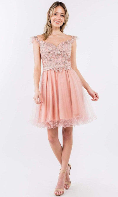 Elizabeth K - GS1966 Flutter Strap Embroidered A-Line Dress Cocktail Dresses XS / Dusty Rose