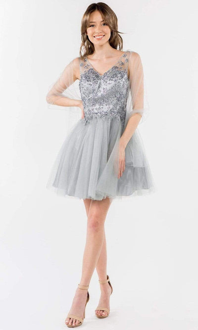 Elizabeth K - GS1968 Glitter Ornate A-Line Short Dress Cocktail Dresses XS / Silver