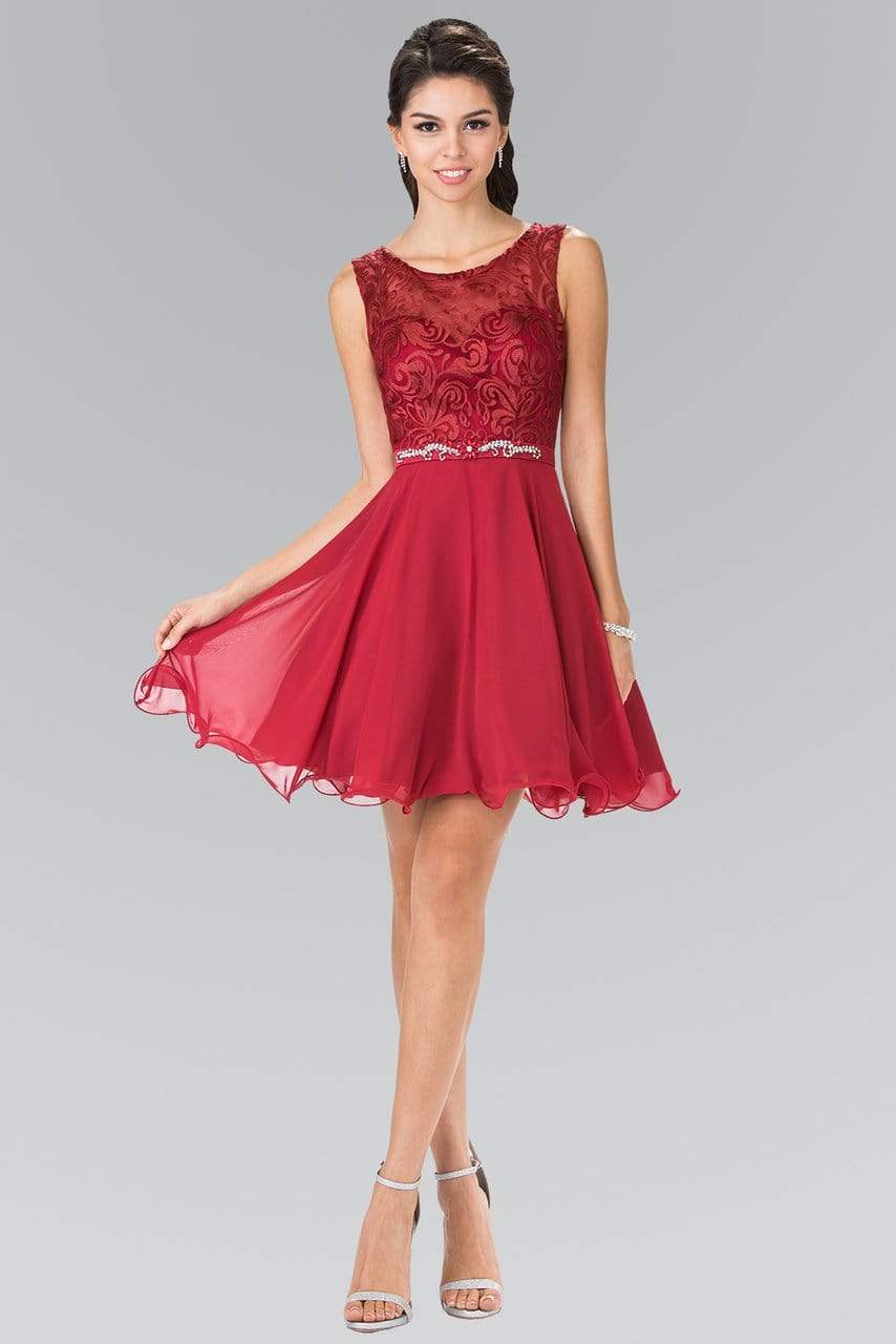 Elizabeth K - GS2314 Sleeveless Lace Bodice A-Line Short Dress Special Occasion Dress XS / Burgundy