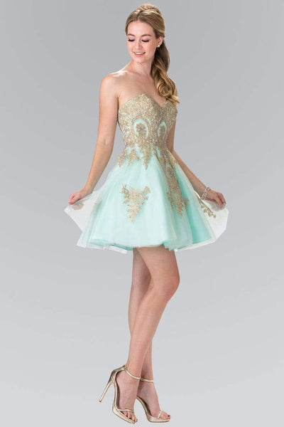 Elizabeth K - GS2371 Strapless Sweetheart Gold Lace Applique Dress Bridesmaid Dresses
