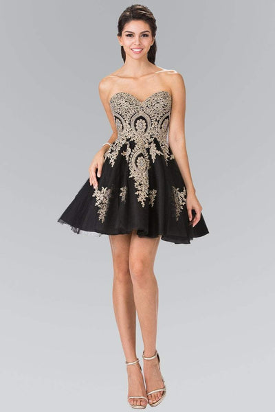 Elizabeth K - GS2371 Strapless Sweetheart Gold Lace Applique Dress Bridesmaid Dresses XS / Black