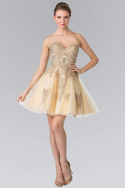 Elizabeth K - GS2371 Strapless Sweetheart Gold Lace Applique Dress Bridesmaid Dresses XS / Champagne