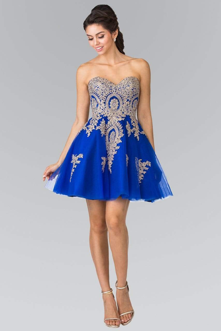 Elizabeth K - GS2371 Strapless Sweetheart Gold Lace Applique Dress Bridesmaid Dresses XS / Royal Blue