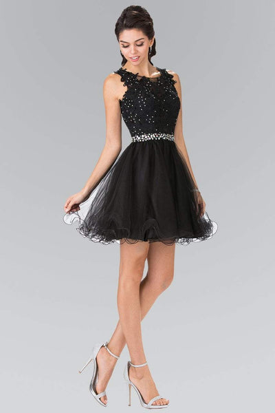 Elizabeth K - GS2375 Lace Illusion A-Line Tulle Short Dress Bridesmaid Dresses XS / Black