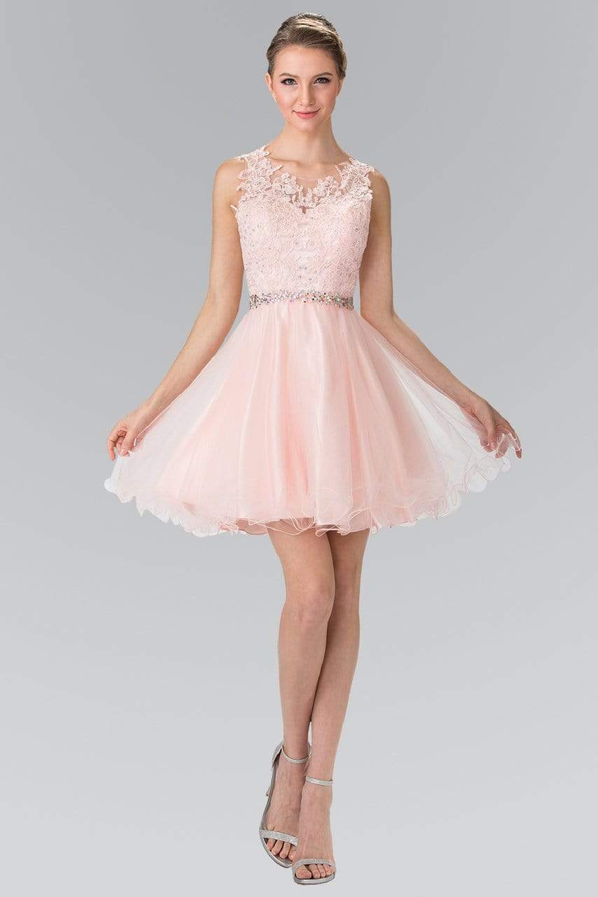 Elizabeth K - GS2375 Lace Illusion A-Line Tulle Short Dress Bridesmaid Dresses XS / Blush