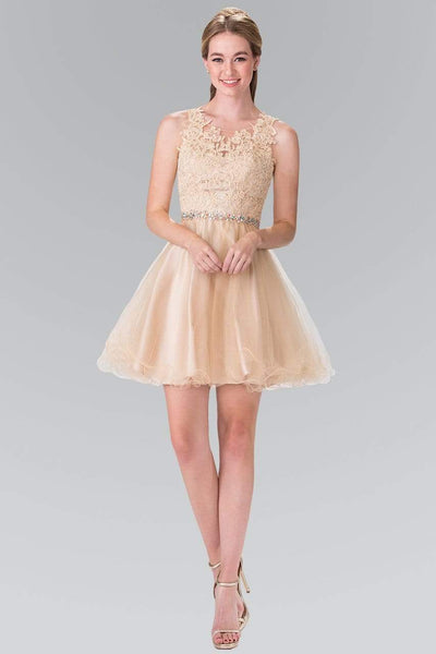 Elizabeth K - GS2375 Lace Illusion A-Line Tulle Short Dress Bridesmaid Dresses XS / Champagne