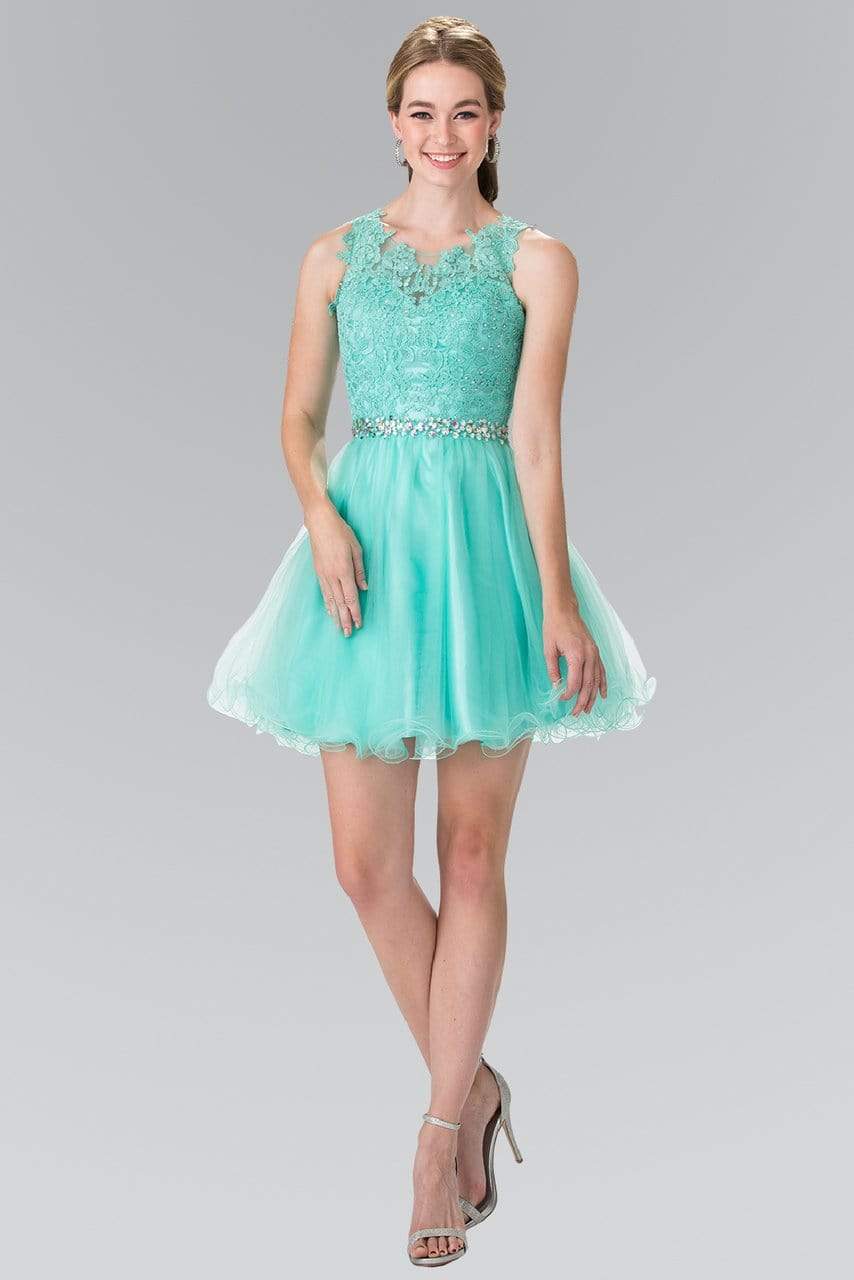 Elizabeth K - GS2375 Lace Illusion A-Line Tulle Short Dress Bridesmaid Dresses XS / Mint