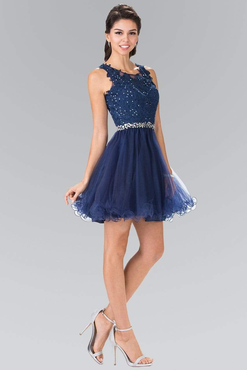 Elizabeth K - GS2375 Lace Illusion A-Line Tulle Short Dress Bridesmaid Dresses XS / Navy