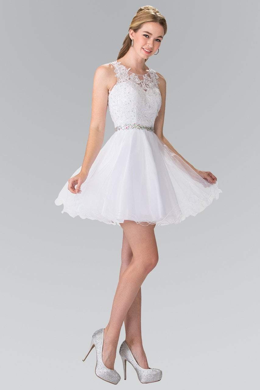 Elizabeth K - GS2375 Lace Illusion A-Line Tulle Short Dress Bridesmaid Dresses XS / Snow White