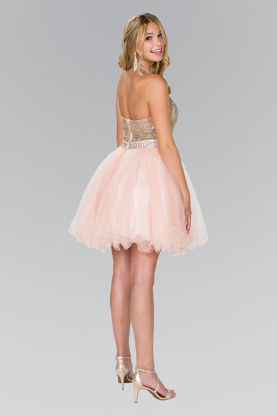 Elizabeth K - GS2382 Gold Applique Halter V-neck Tulle A-line Dress Special Occasion Dress