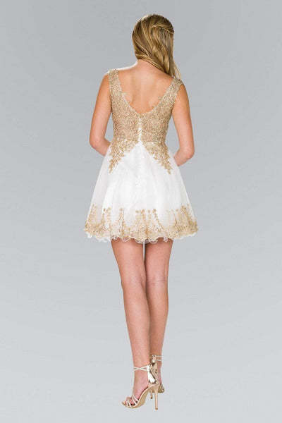 Elizabeth K - GS2403 Gold Lace Applique Tulle Cocktail Dress Bridesmaid Dresses