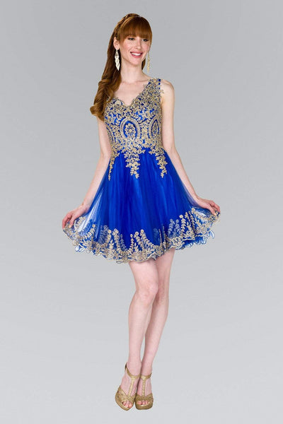 Elizabeth K - GS2403 Gold Lace Applique Tulle Cocktail Dress Bridesmaid Dresses XS / Royal Blue