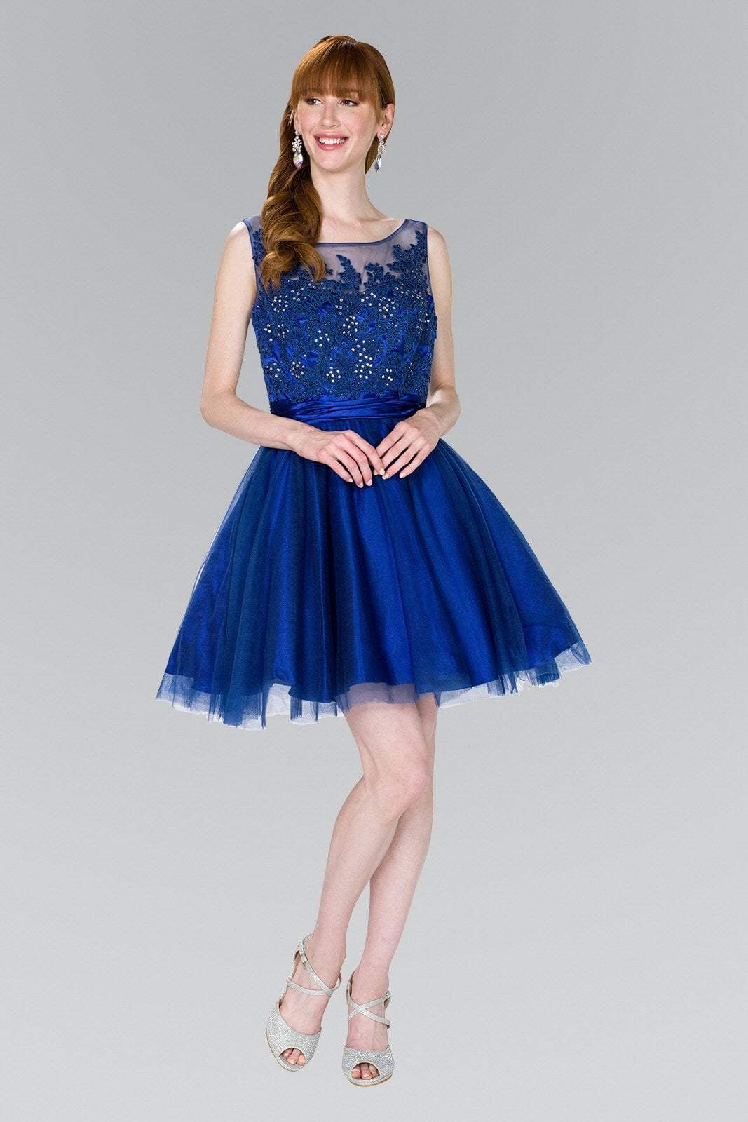 Elizabeth K - GS2414 Sparkly Beaded Lace Bodice Tulle Cocktail Dress Cocktail Dresses