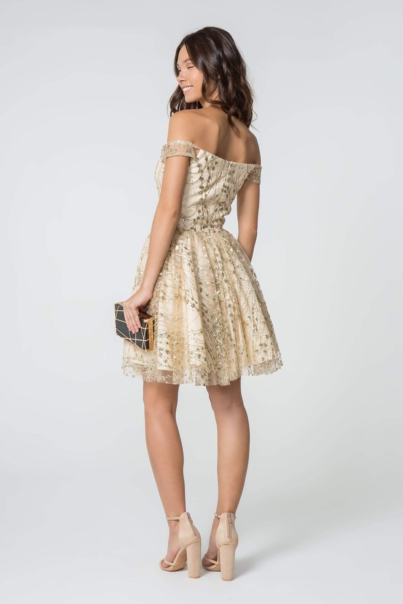 Elizabeth K - GS2833 Glitter Off-Shoulder A-Line Cocktail Dress Homecoming Dresses