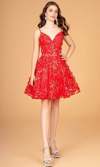 Elizabeth K GS3091 - Floral Appliqued Cocktail Dress Special Occasion Dress XS / Red