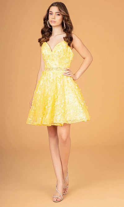 Elizabeth K GS3091 - Floral Appliqued Cocktail Dress Special Occasion Dress XS / Yellow