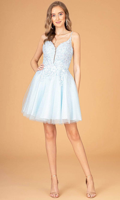 Elizabeth K GS3094 - Embroidered Appliqued Cocktail Dress Special Occasion Dress XS / Baby Blue