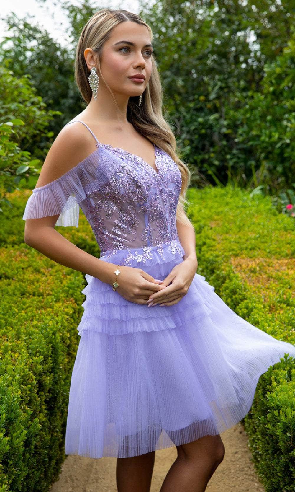 Elizabeth K GS3511 - Short Mesh A-Line Dress