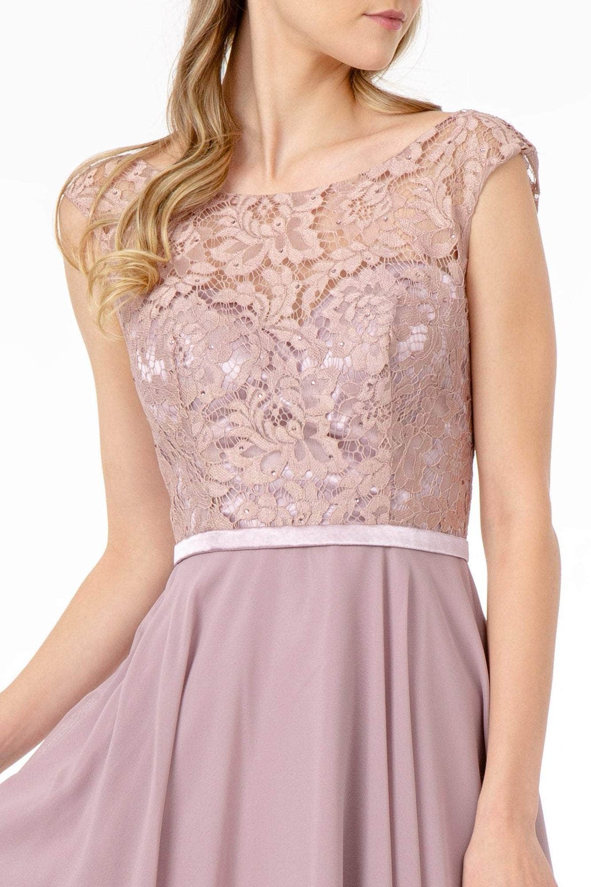 Elizabeth K - Sleeveless Lace Chiffon Dress GS2807 - 1 pc Mauve In Size L Available CCSALE