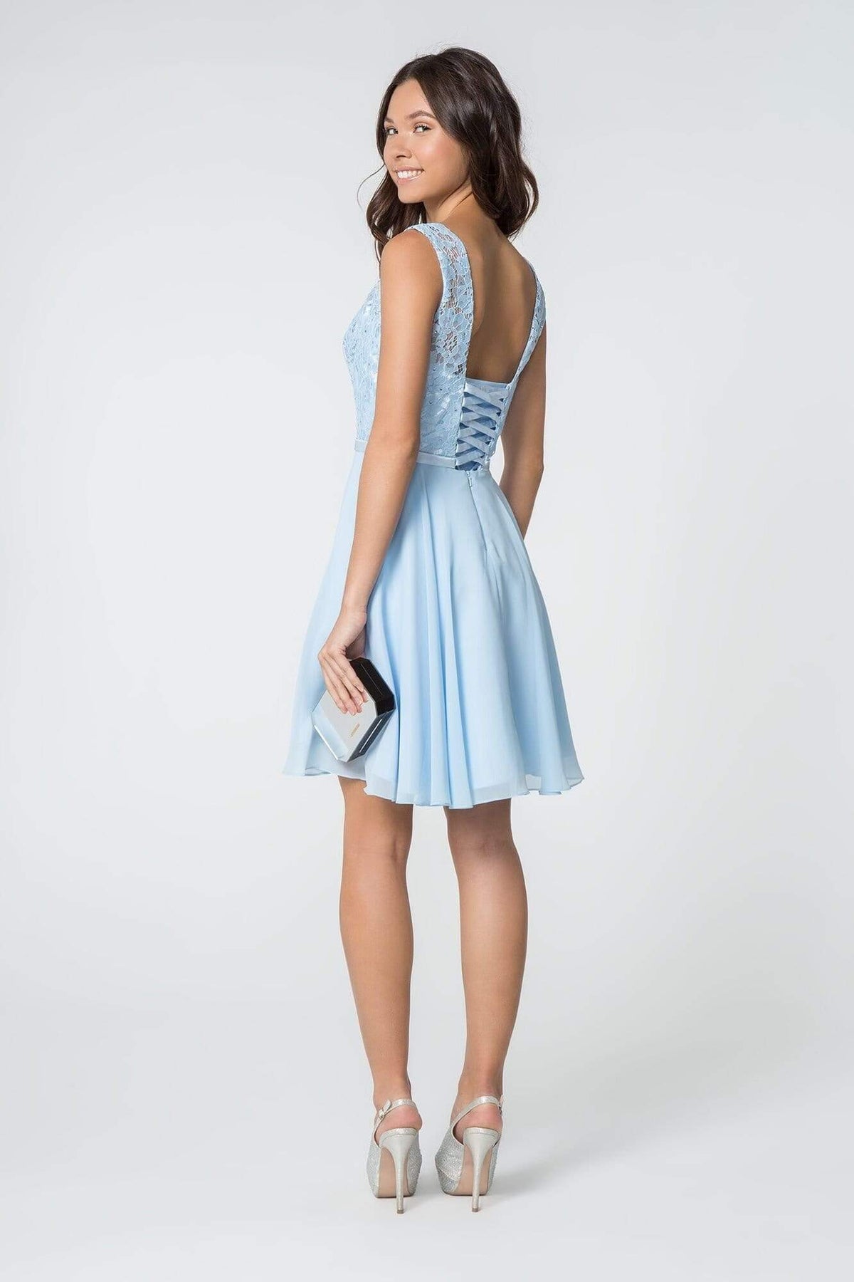 Elizabeth K - Sleeveless Lace Chiffon Dress GS2807 - 1 pc White In Size XS Available CCSALE XS / White