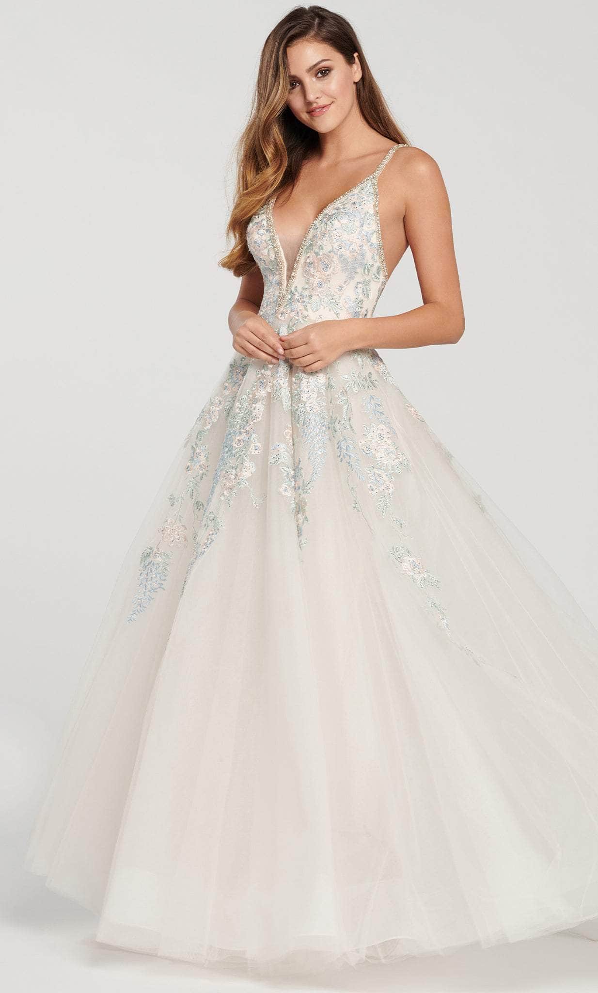Ellie Wilde EW119010 - Sleeveless Beaded Evening Gown Evening Dresses 00 / Petal/Multi