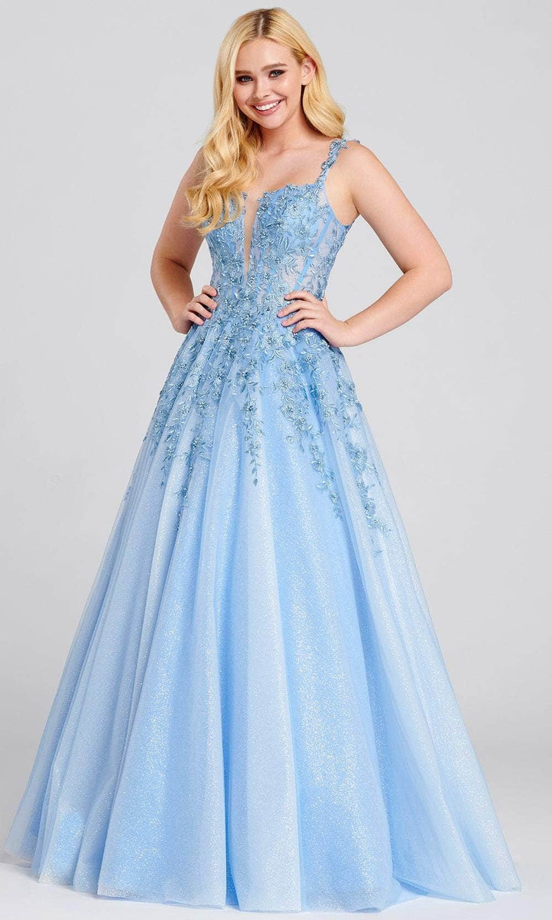 Ellie Wilde EW120014 - Applique Tulle A-Line Prom Dress Prom Dresses 00 / Periwinkle