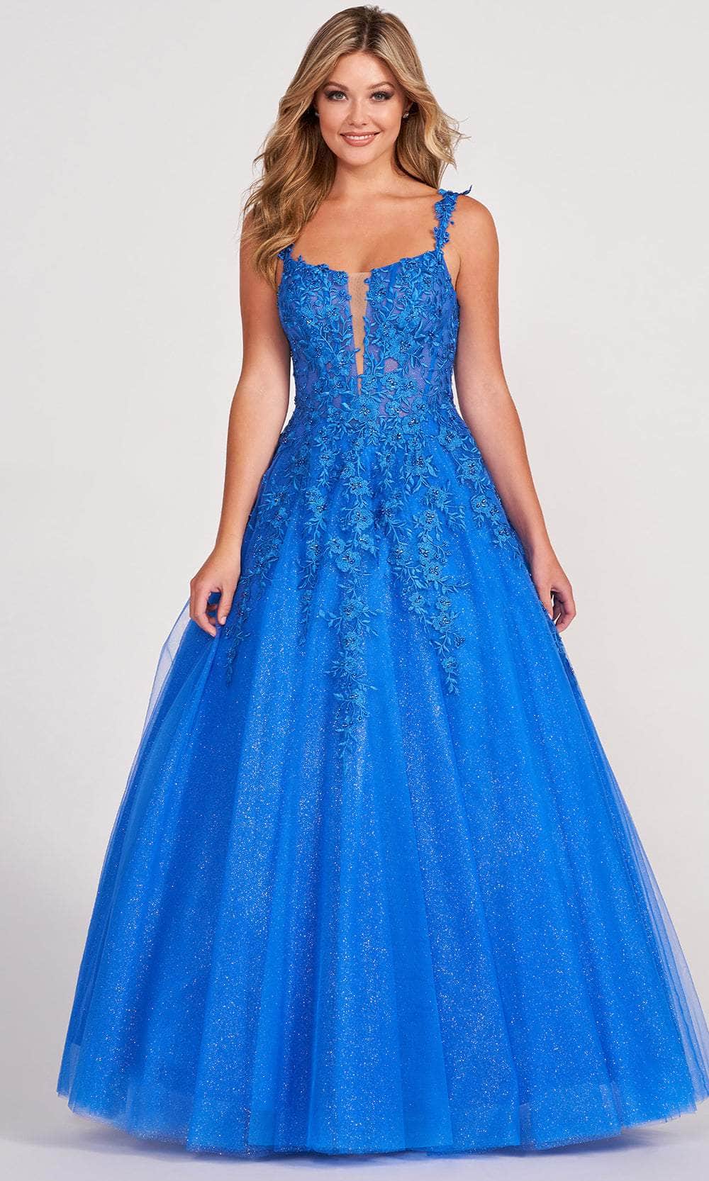 Ellie Wilde EW120014 - Applique Tulle A-Line Prom Dress Prom Dresses 00 / Royal Blue