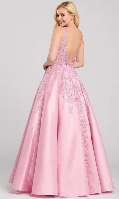 Ellie Wilde - EW120115 Bedazzled Deep V-neck Satin A-line Gown Prom Dresses