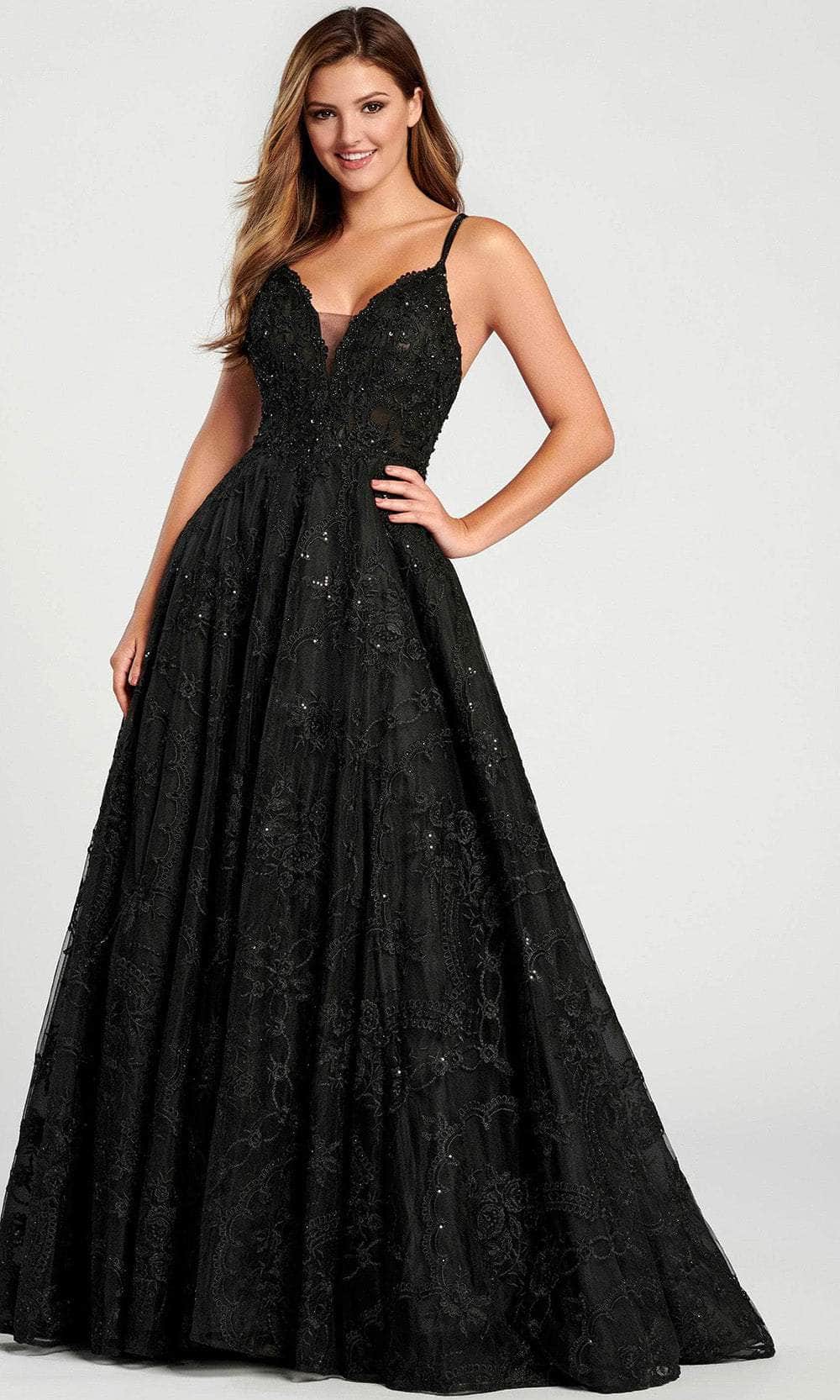 Ellie Wilde EW120135 - Sleeveless V-Neck A-Line Long Gown Prom Dresses 00 / Black