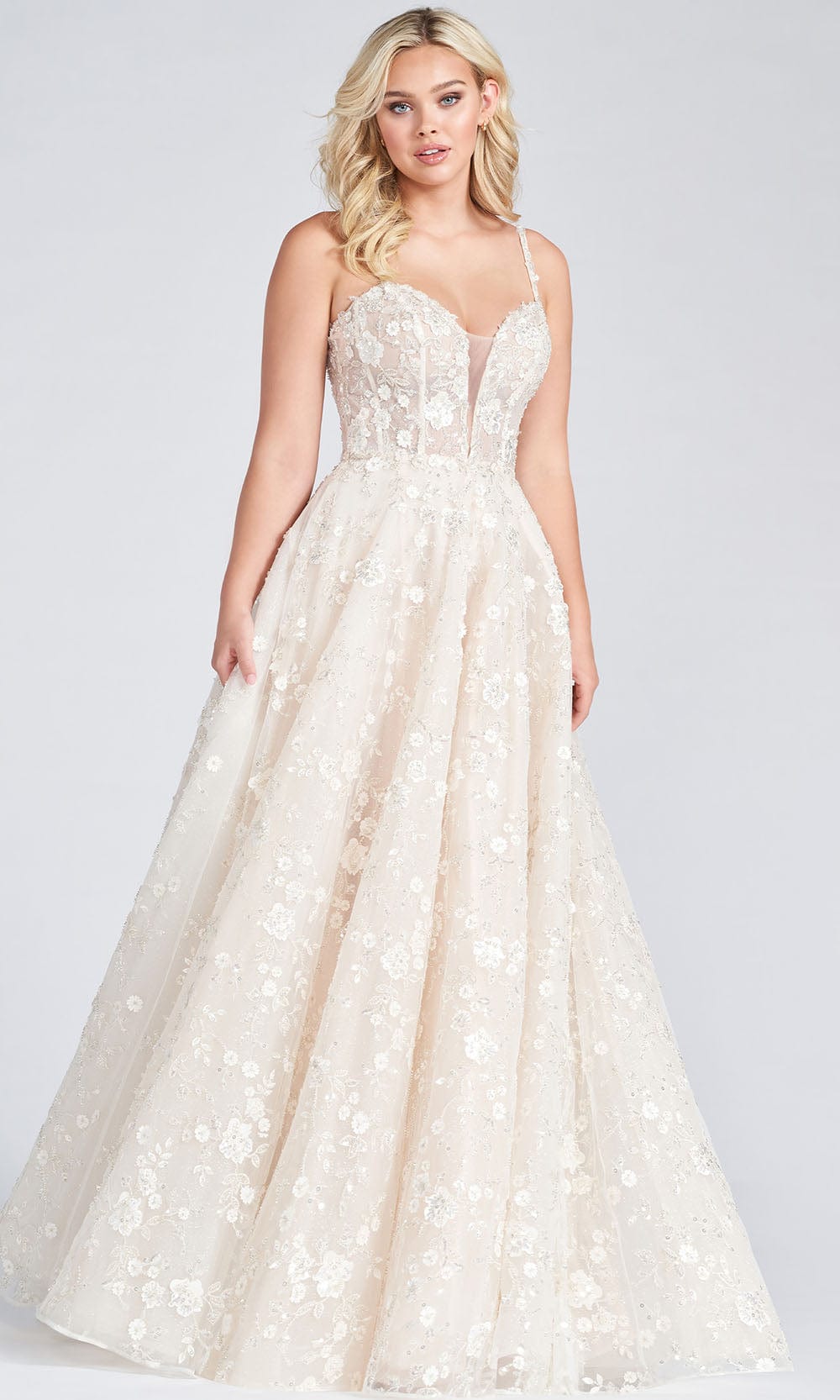Ellie Wilde EW122005 - Embroidered Tulle In seam pockets A Line Bridal Gown Prom Dresses 00 / Ivory/Blush