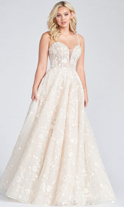 Ellie Wilde EW122005 - Embroidered Tulle In seam pockets A Line Bridal Gown Prom Dresses 00 / Ivory/Blush