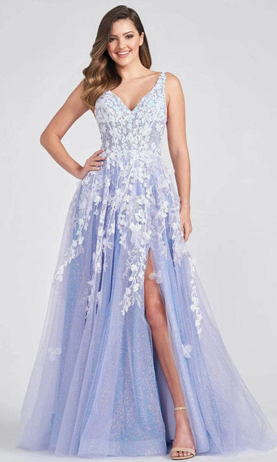 Ellie Wilde EW122007 - V-Neck Sleeveless Floral A-line Dress Prom Dresses 00 / Lavender
