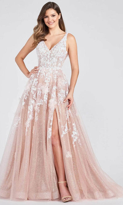 Ellie Wilde EW122007 - V-Neck Sleeveless Floral A-line Dress Prom Dresses 00 / Rose/Opal