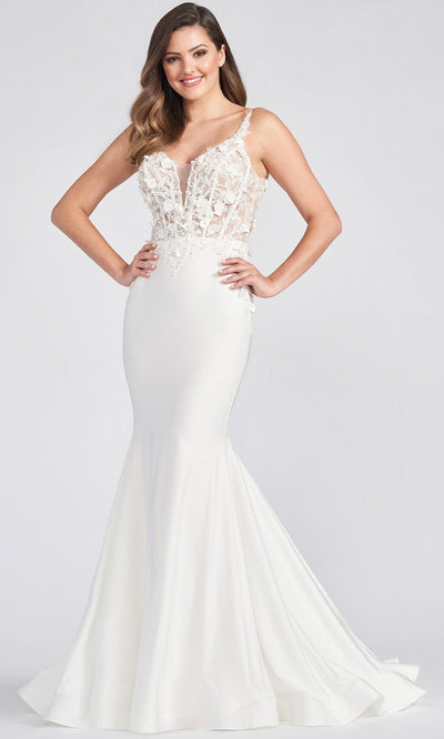 Ellie Wilde EW122041 - Floral Detailed Prom Gown Special Occasion Dress 00 / Pearl White