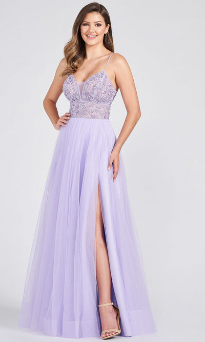 Ellie Wilde EW122066 - Lace Up Back Adorned Bodice A Line Gown Prom Dresses 00 / Lilac