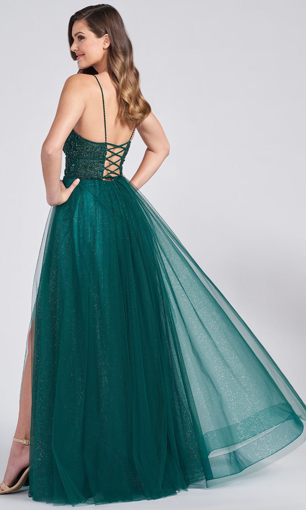 Ellie Wilde EW122066 - Lace Up Back Adorned Bodice A Line Gown Prom Dresses