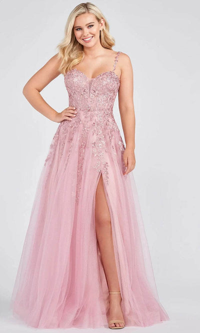 Ellie Wilde EW122093 - Sleeveless Floral Applique Long Dress Prom Dresses 00 / Rose