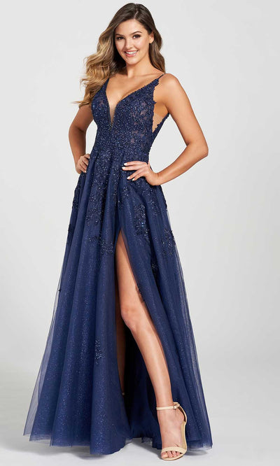 Ellie Wilde EW122102 - Embroidered Prom Dress Prom Dresses 00 / Navy Blue