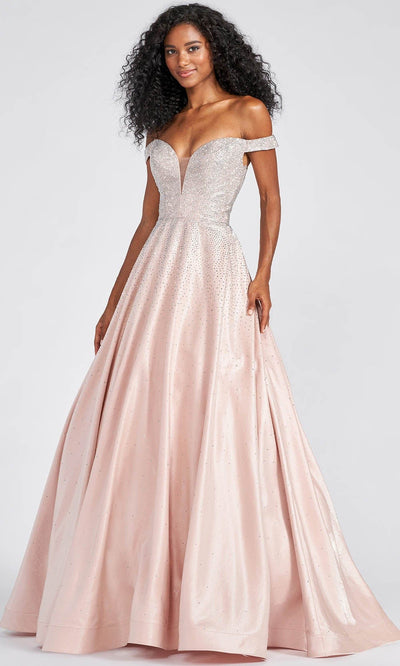 Ellie Wilde EW122106 - Off Shoulder Prom Gown Special Occasion Dress 00 / Beige/Silver